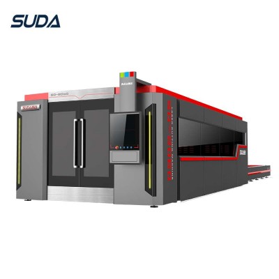 SUDA 3KW fiber laser machinery precitec cutting head IPG laser source  with exchange table and protect room